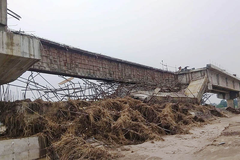 A view of a damaged bridge over Bagmati river in Rautahat district, on Friday, July 19, 2019. Photo: Prabhat Kumar Jha/THT
