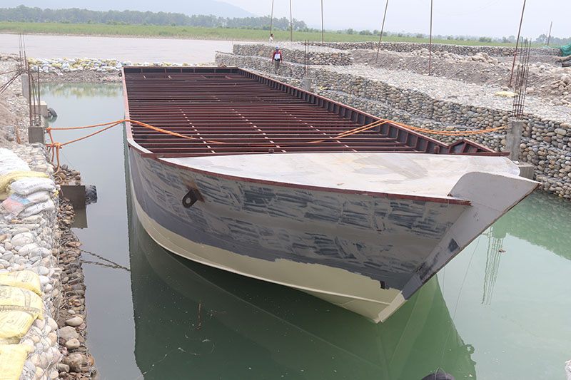 A boat along with its port being constructed in Kavreghat inside Gyaneshwor Community Forest, in Bharatpur Metropolitan City-16, Chitwan district on Saturday, July 20, 2019. Photo: Tilak Ram Rimal/ THT