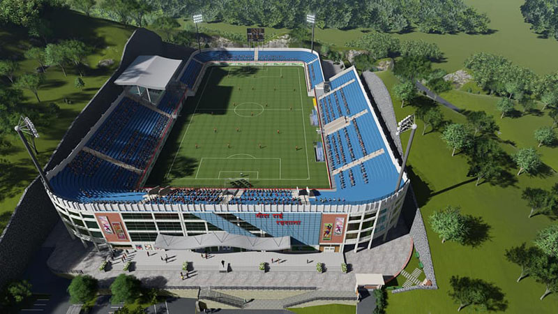 A Computer generated image constructed according to the detail project report (DPR) of Mira Rai Stadium in Pauwadungma Rural Municipality of Bhojpur district.