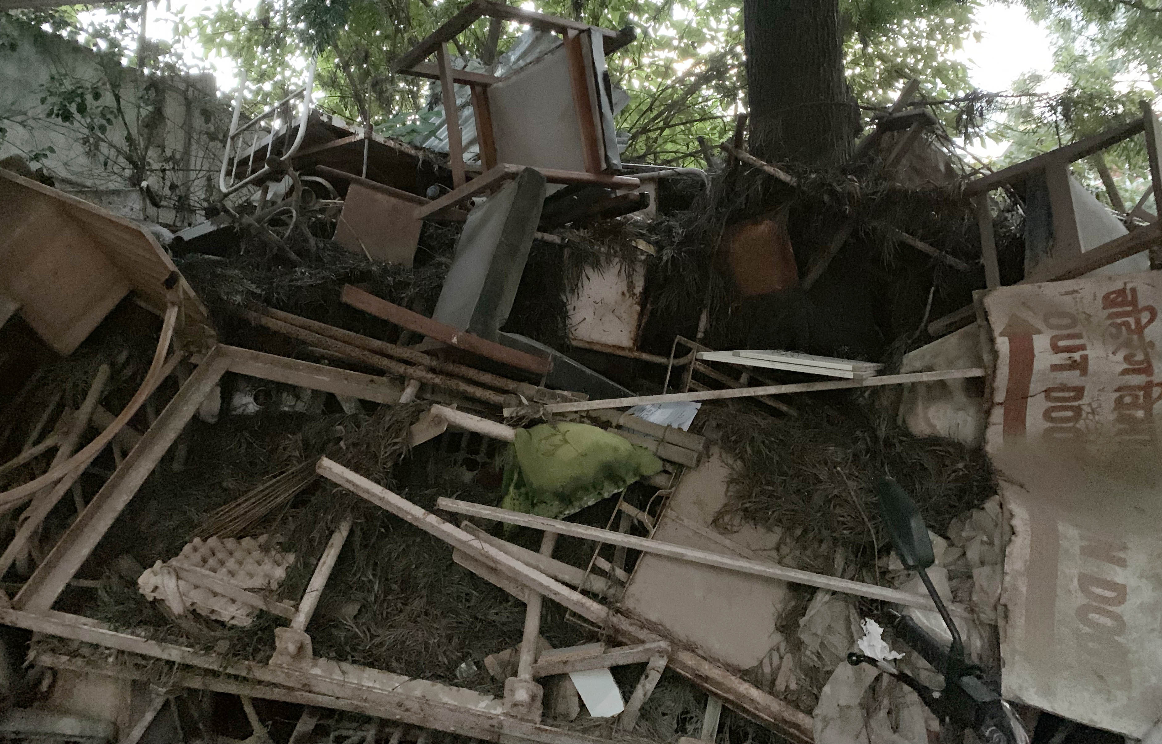 Garbage furniture lies inside Teku hospital compound in Kathmandu on Tuesday. Photo/Skanda Gautam