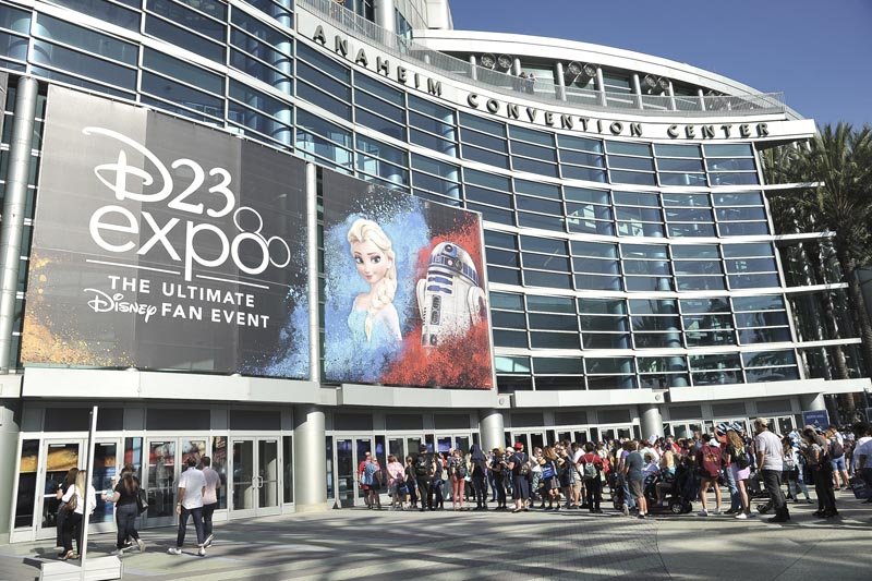People line up in front of the Anaheim Convention Center during the 2019 D23 Expo on Saturday, August 24, 2019, in Anaheim, California. Photo: AP