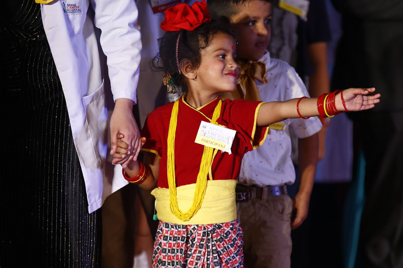 Kids who have survived cancer take part in a ramp walk, in Lalitpur, on Saturday, August 03, 2019. Photo: Skanda Gautam/THT