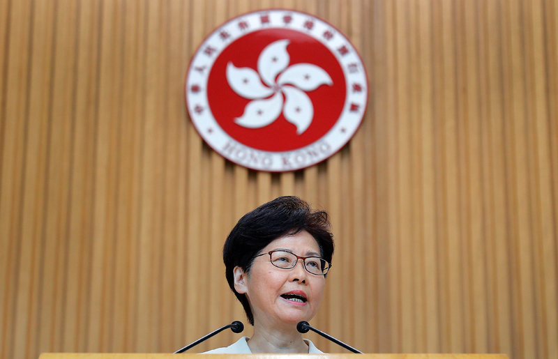 Hong Kong's Chief Executive Carrie Lam holds a news conference in Hong Kong, China, August 27, 2019. Photo: Reuters
