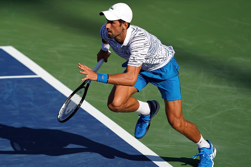 Novak Djokovic (SRB) returns a shot against Sam Querrey (USA) during the Western and Southern Open tennis tournament at Lindner Family Tennis Center, in Mason, OH, USA, on Aug 13, 2019. Photo: Aaron Doster-USA TODAY Sports via Reuters