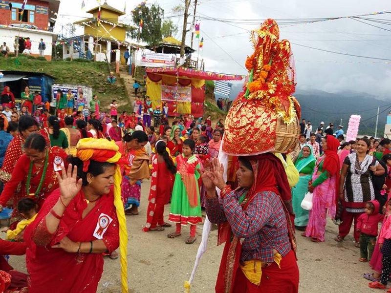 Locals perform during Gaura Festival in Dhangadhi, of Kailali district, on Thursday, August 22, 2019. Photo: Tekendra Deuba/ THT