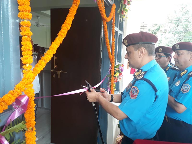 Inspector General of Policeu00a0 Sarbendra Khanal inaugurating a newly constructed building of Federal Police Unit Office in Pokhara, on Tuesday. Photo: THT