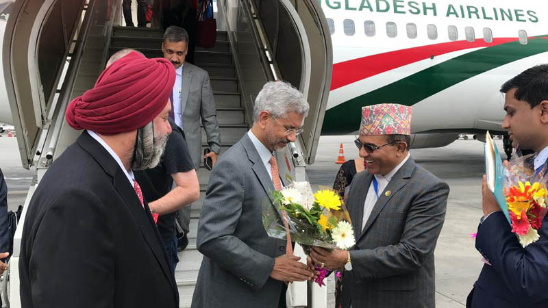 Indian Minister of External Affairs Subrahmanyam Jaishankar arrives at Tribhuvan International Airport, in Kathmandu, on Wednesday, August 21, 2019. Photo Courtesy: Twitter/Indian Embassy in Nepal