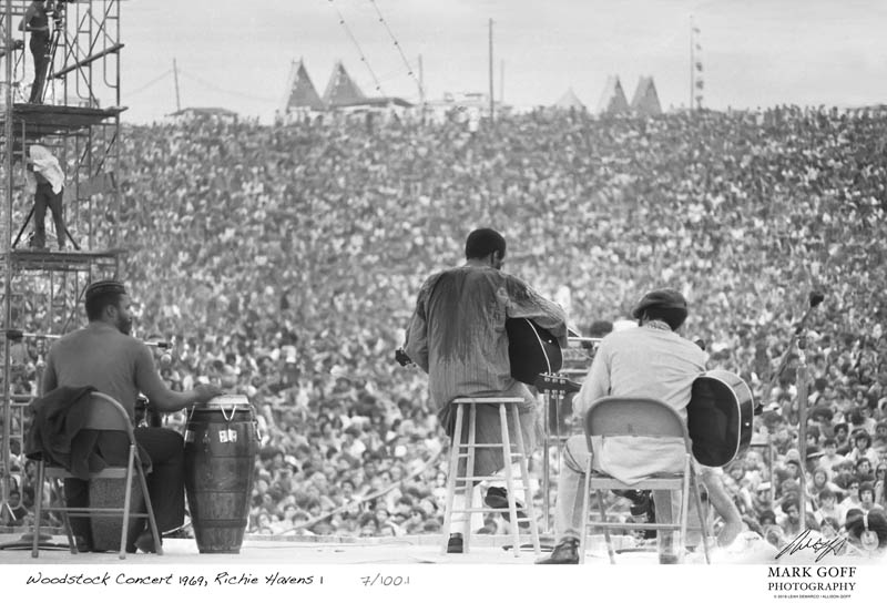This August, 1969 photo shows Richie Havens as he performs during Woodstock in Bethel, NY. The photo is only one of hundreds made by photographer Mark Goff who, at the time, worked for an underground newspaper in Milwaukee, Wis. Some were published, but the negatives were filed away at his Milwaukee home and barely mentioned as Goff raised two daughters, changed careers and, last November, died of cancer. Dozens of Goff's Woodstock shots are being displayed 50 years later. Photo: Mark Goff Photography, Leah Demarco/Allison Goff via AP