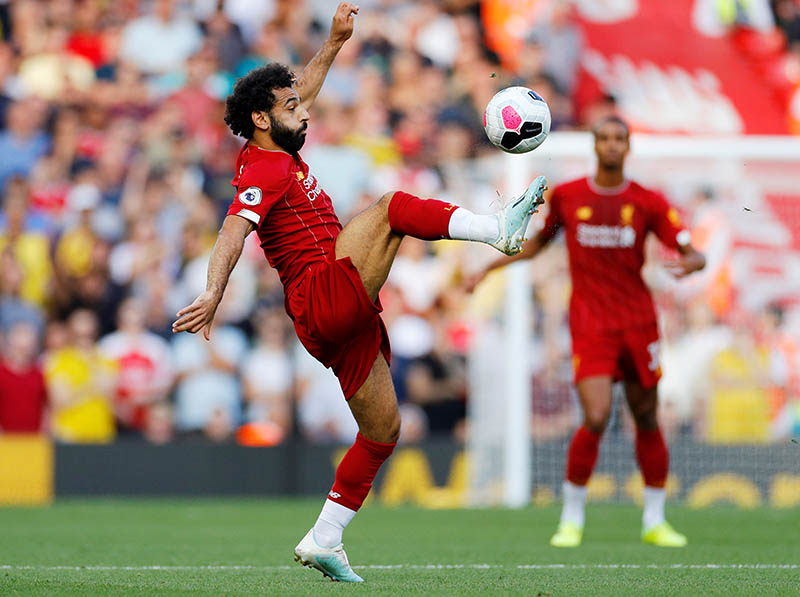 Liverpool's Mohamed Salah in action during the Premier League match between Liverpool and Arsenal, at Anfield, in Liverpool, Britain, on August 24, 2019. Photo: Reuters