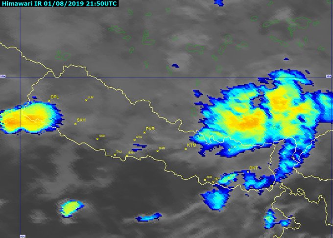 This satellite image shows the weather of Nepal. Photo courtesy: DHM_Weather Twitter 