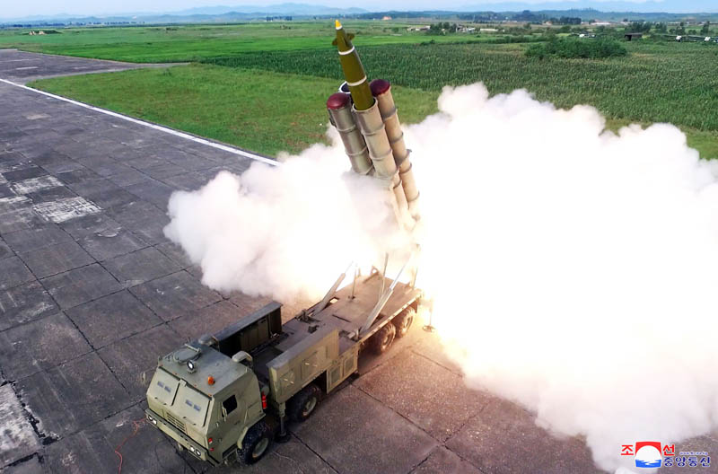 The test firing of an unspecified missile at an undisclosed location in North Korea, Saturday, August 24, 2019. Photo: Korean Central News Agency/Korea News Service via AP