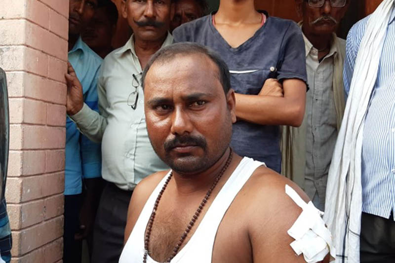 Leader Ram Nayan Yadav looks on after being shot by an unidentified group in Kapilvastu district, on Thursday, August 01, 2019. Photo: Krishna Prasad Dhakal/THT