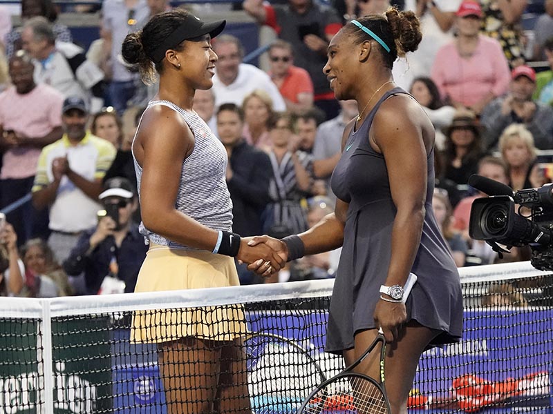 Naomi Osaka (left) congratulates Serena Williams (right) on her win during the Rogers Cup tennis tournament at Aviva Centre, in Toronto, Ontario, Canada, on Aug 9, 2019. Photo: John E. Sokolowski-USA TODAY Sports via Reuters