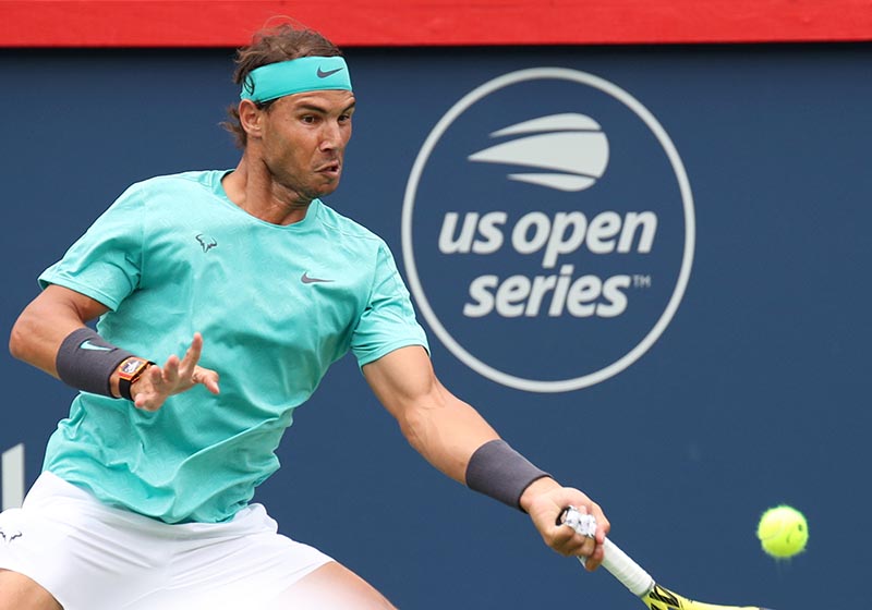 Rafael Nadal from Spain hits a shot against Daniel Evans from Great Britian (not pictured) during the Rogers Cup tennis tournament at Stade IGA, in Montreal, Quebec, Canada, on Aug 7, 2019. Photo: Jean-Yves Ahern-USA TODAY Sports via Reuters