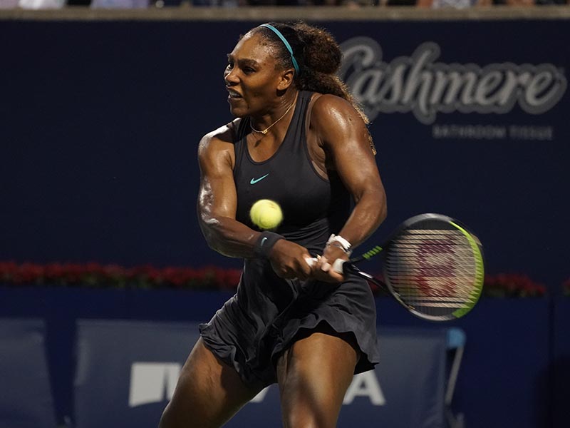Serena Williams (USA) hits a ball to Elise Mertens (not pictured) during the Rogers Cup tennis tournament at Aviva Centre, in Toronto, Ontario, Canada, on Aug 7, 2019. Photo: John E. Sokolowski-USA TODAY Sports via Reuters