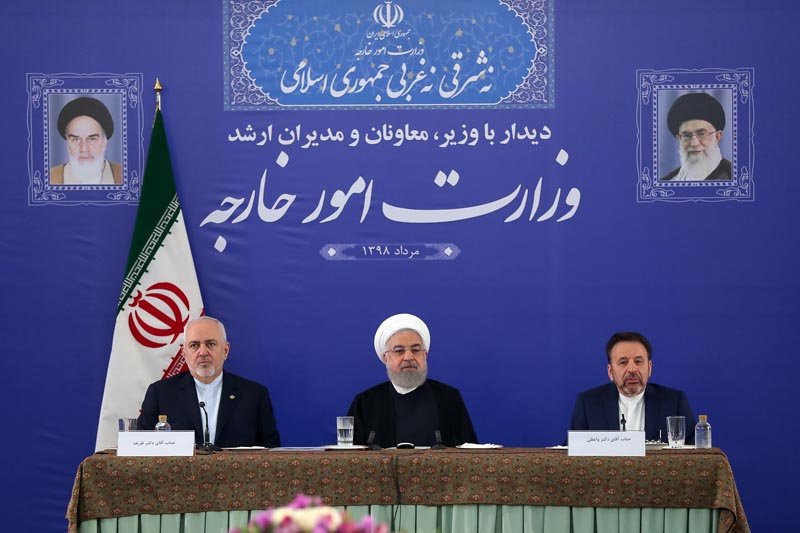 Iranian President Hassan Rouhani is seen during a meeting with Iran's Foreign Minister Mohammad Javad Zarif and with deputies and Senior directors of the Ministry of Foreign Affairs in Tehran, Iran, August 6, 2019. Photo: Official President website/Handout via Reuters