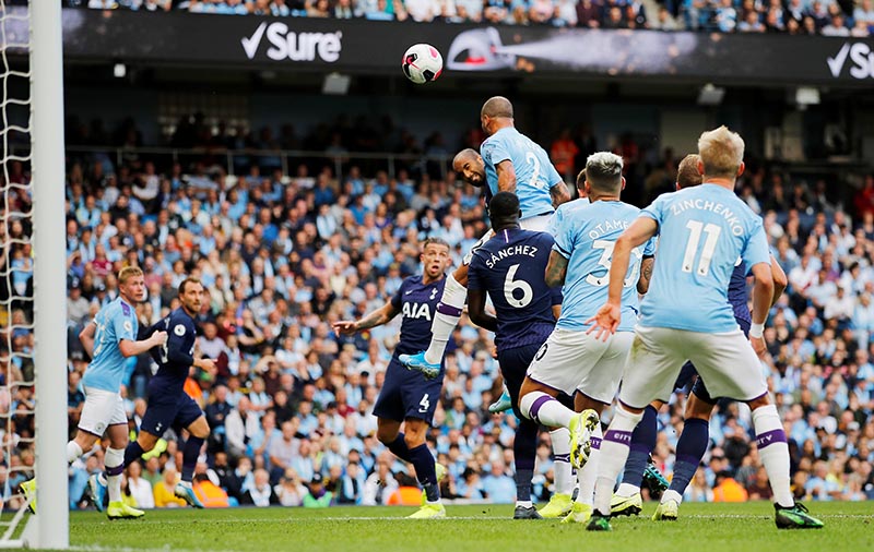Tottenham Hotspur's Lucas Moura scores their second goal during the Premier League match between Manchester City and Tottenham Hotspur, at Etihad Stadium, in Manchester, Britain, on August 17, 2019. Photo: Reuters