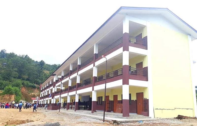 A view of one of the newly constructed school building of Tribhuvan Secondary School at Melung Rural Municipality in Dolakha, on Saturday. Photo: THT