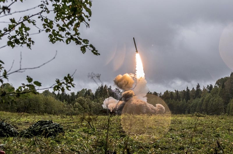 FILE - This undated file photo provided Tuesday, September 19, 2017, by Russian Defense Ministry official web site shows a Russian Iskander-K missile launched during a military exercise at a training ground at the Luzhsky Range, near St Petersburg, Russia. Photo: Russian Defense Ministry Press Service via AP