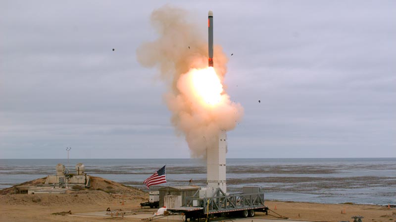 This Sunday, August 18, 2019 photoprovided by the US Defence Department shows the launch of a conventionally configured ground-launched cruise missile on San Nicolas Island off the coast of California. Photo: Scott Howe/U.S. Defence Department via AP