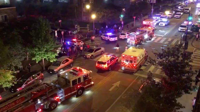 Rescue vehicles are seen following a shooting in Washington, DC, US September 19, 2019, in this picture obtained from social media.Photo: CHRIS G COLLISON/via Reuters