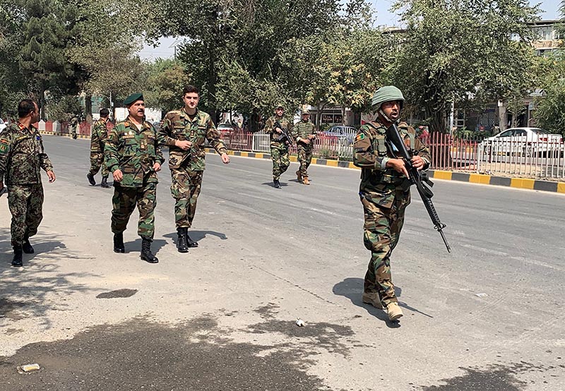 Afghan army soldiers arrive at the site of a car bomb blast in Kabul, Afghanistan, Thursday, on September 5, 2019. Photo: AP