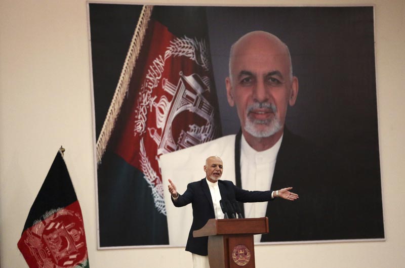 FILE - In this September 9, 2019, file photo, Afghan President Ashraf Ghani speaks during a ceremony to introduce the new chief of the intelligence service, in Kabul, Afghanistan. Photo: AP