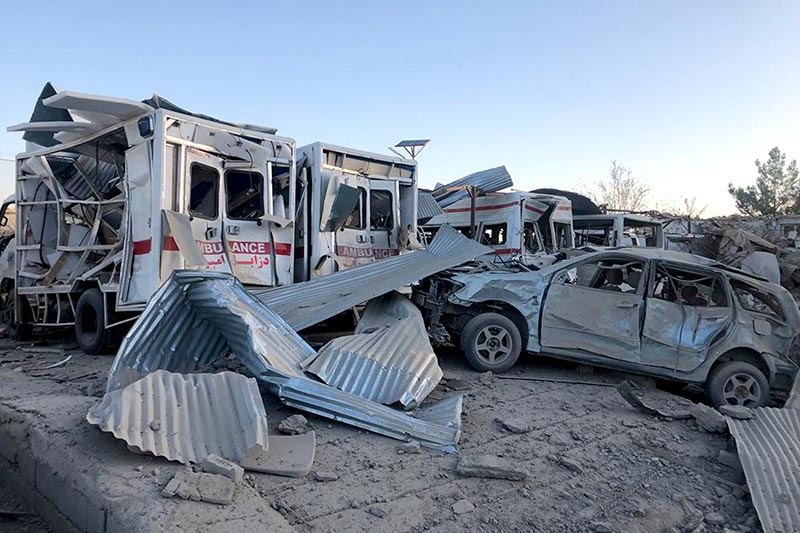 Damaged cars are seen at the site of a suicide attack in Zabul, Afghanistan, Thursday on September 19, 2019. Photo: AP