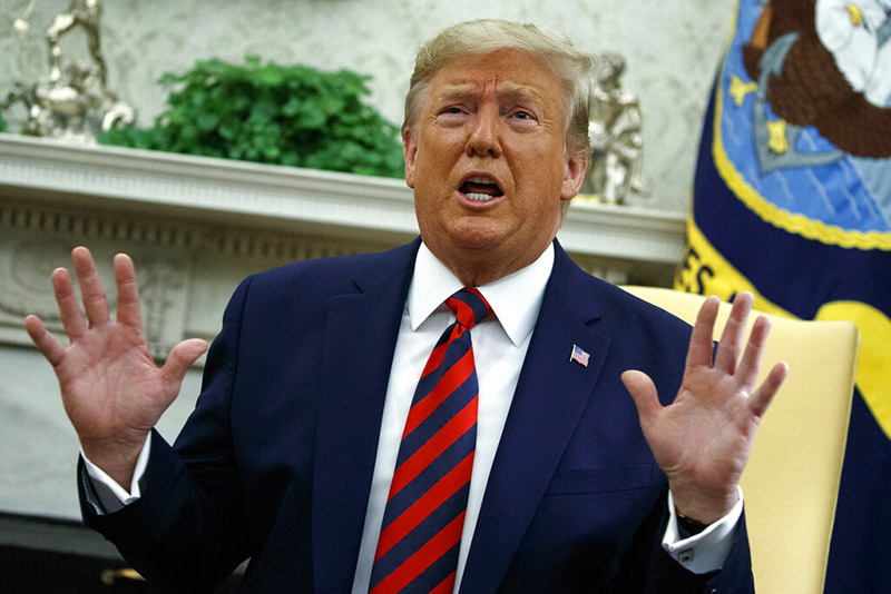 US President Donald Trump speaks during a meeting with Australian Prime Minister Scott Morrison in the Oval Office of the White House, Washington, on Friday, Sept 20, 2019. Photo: AP