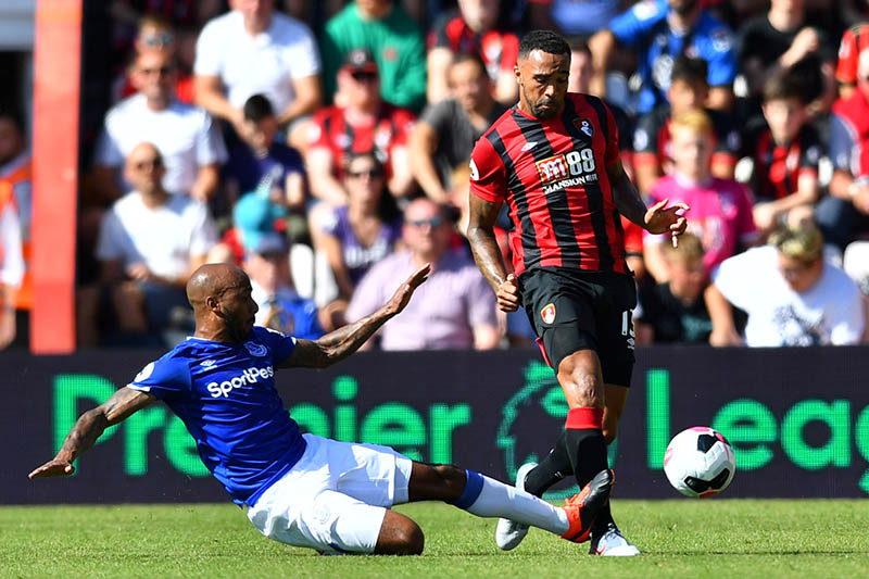 Bournemouth's Callum Wilson in action with Everton's Fabian Delph. Photo: Reuters