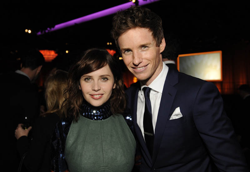 Felicity Jones, left, and Eddie Redmayne at the 87th Academy Awards nominees luncheon in Beverly Hills, California, February 2, 2015. Photo: AP/File