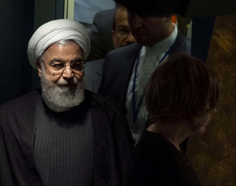 Iran's President Hassan Rouhani walks towards the podium before addressing the 74th session of the United Nations General Assembly, Wednesday, September 25, 2019. Photo: AP