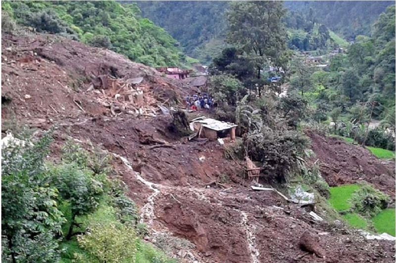 A rain-triggered landslide that occurred at Timile in Bheri Municipality-2, Jajarkot, on Sunday, September 1, 2019. Photo: Dinesh Kumar Shrestha/ THT