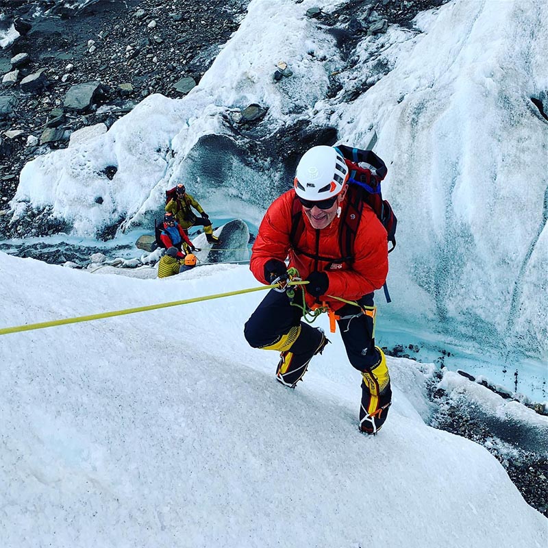 Joe Vernachio, president of Mountain Hardwear, at Everest base camp. Photo Courtesy: Garrett Madison/Facebook