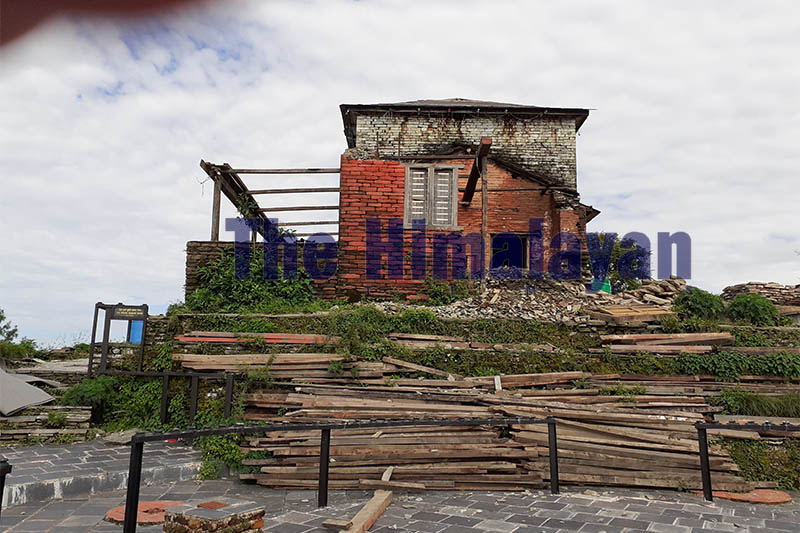 Reconstruction work being carried out on Kaskikot Durbar in Kaski district, as captured on Sunday, September 22, 2019. Courtesy: Rishi Ram Baral/THT