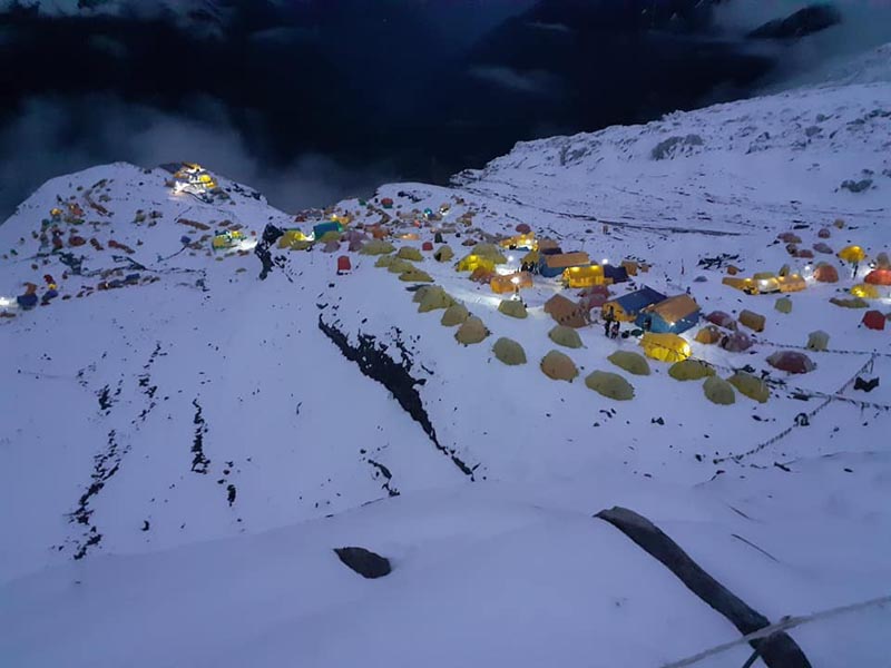 A picture of the Manaslu base camp during the night. Photo Courtesy: Tashi Lakpa Sherpa
