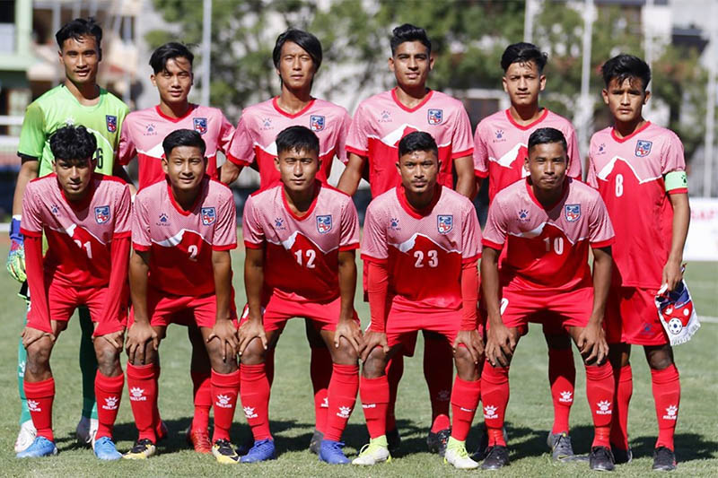 Nepal's U-18 team pose for a portrait prior to their game. Courtesy: ANFA/facebook