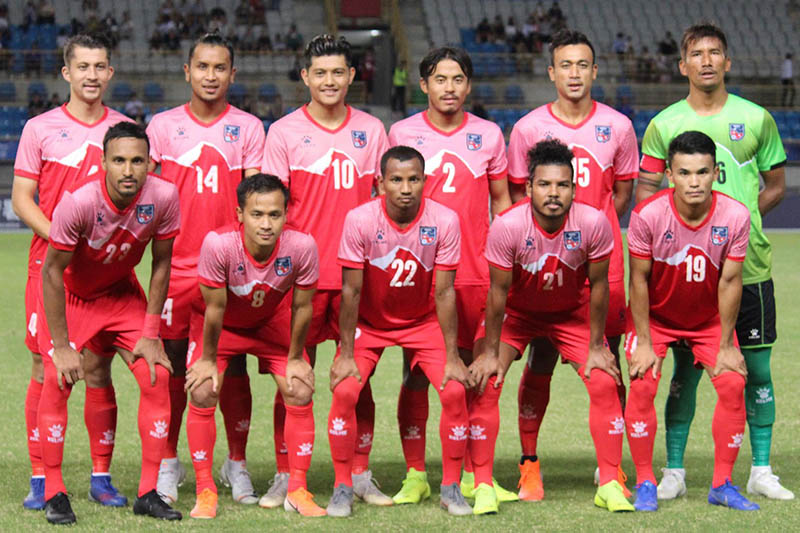 Nepal's national football team pose for a portrait prior to their game against Chinese Taipei on Tuesday, September 10, 2019. Courtesy: Suman Chapagain