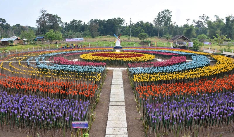 A garden made out of 30,000 plastic bottles shaped into tulips is created as part of the local government's efforts to raise environment awareness and attract tourism in Lamitan City, Basilan, Philippines, September 23, 2019. Photo: Lgu Lamitan City/Handout via Reuters