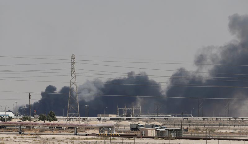 FILE: Smoke is seen following a fire at Aramco facility in the eastern city of Abqaiq, Saudi Arabia, September 14, 2019. Photo: Reuters