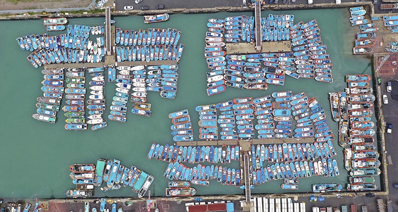 Fishing boats are anchored in port as Typhoon Lingling approaches to Korean peninsular in Mokpo, South Korea, Friday on September 6, 2019. Photo: AP