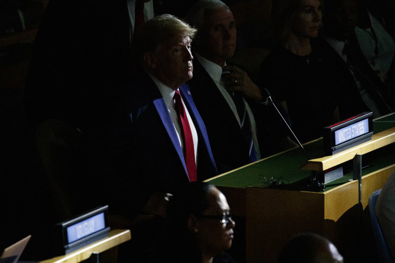US President Donald Trump listens during the United Nations Climate Action Summit during the General Assembly, Monday, Sept. 23, 2019, in New York.