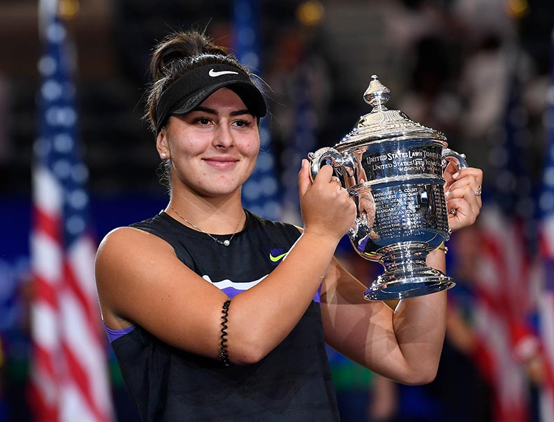 Bianca Andreescu of Canada with the US Open championship trophy after beating Serena Williams of the USA in the womenu2019s singles final on day thirteen of the 2019 US Open tennis tournament at USTA Billie Jean King National Tennis Center, in Flushing, NY, USA, on Sept 7, 2019. Photo: Robert Deutsch-USA TODAY Sports via Reuters