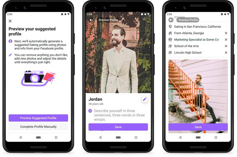 This undated product image provide by Facebook shows screenshots of Facebook Dating, a mobile-only matchmaking service. On Thursday, Sept. 5, 2019, the service will launch in the US. Photo: AP