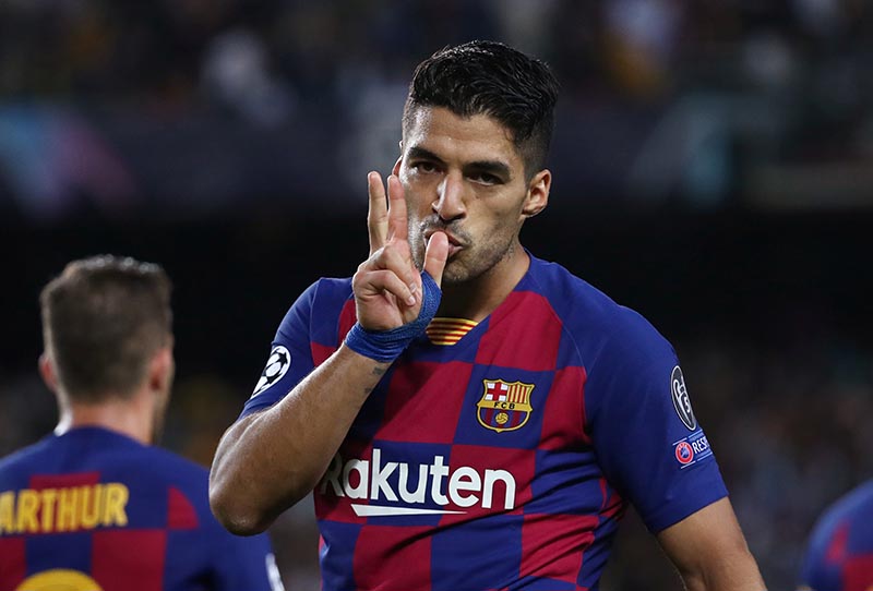 Barcelona's Luis Suarez celebrates scoring their second goal during the Champions League Group F match between FC Barcelona and Inter Milan match between Camp Nou, in Barcelona, Spain, on October 2, 2019. Photo: Reuters