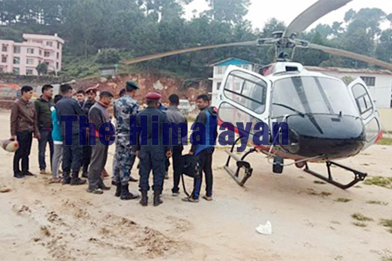 Security personnel rescue mountaineer from Chukyima Go mountain in Dolakha district, on Sunday, October 20, 2019. Photo: Gokarna Bhandari/THT