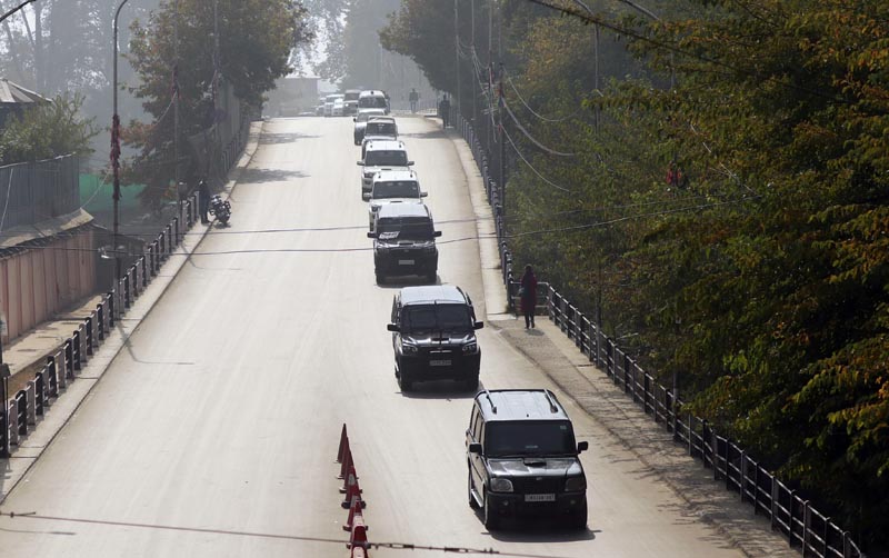 A convoy of vehicles carrying European Union lawmakers is seen after they arrived in Srinagar October 29, 2019. Photo: Reuters