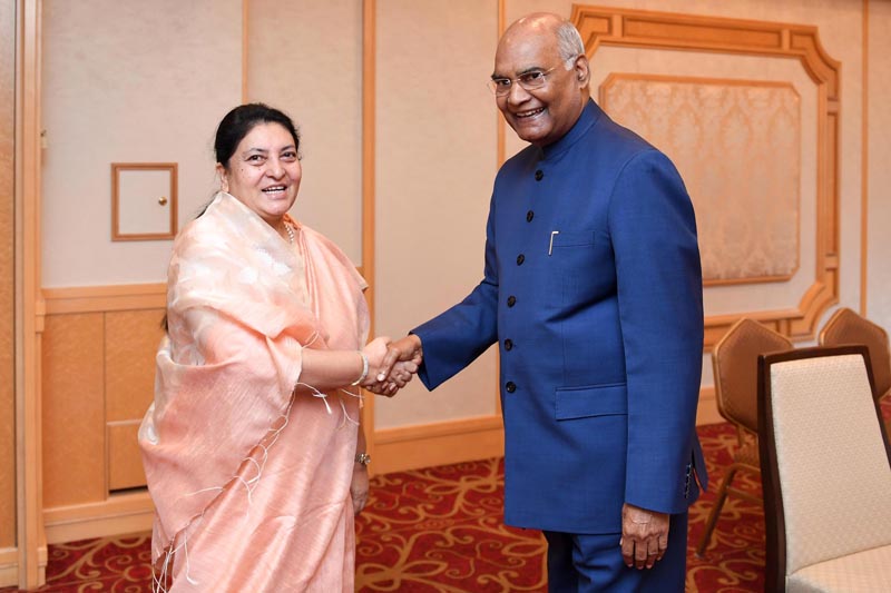 President Bidya Devi Bhandari helding a meeting with Indian President Ram Nath Kovind in Tokyo, Japan on Tuesday, October 22, 2019. Photo: RSS