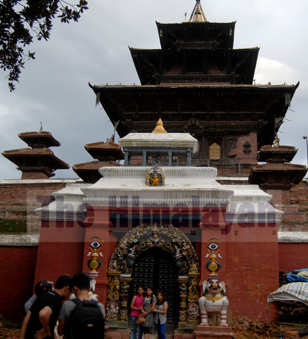 Visitors taking pictures in front of Taleju Temple, in Hanumandhoka, Kathmandu, on Friday. nPhoto: Balkrishna Thapa Chhetri/THT