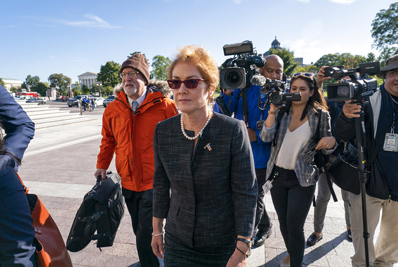 Former US ambassador to Ukraine, Marie Yovanovitch, arrives in Capitol Hill, Washington, on Friday, October 11, 2019, as she is scheduled to testify before congressional lawmakers on Friday as part of the House impeachment inquiry into President Donald Trump. Photo: AP Photo